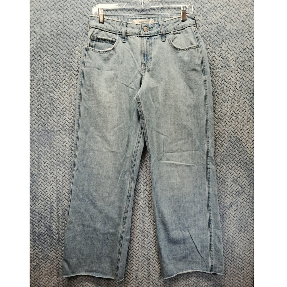 Hollister Low-Rise Baggy Jeans Light Wash Denim Wide Leg W25 0R Raw Hem